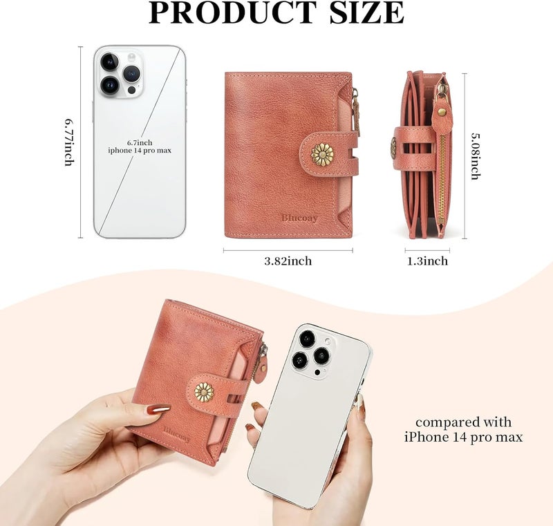 Blucoay Wallet Women,RFID Blocking Leather Womens Wallet Bifold Compact Card Holder Small Wallet for Women with Removable ID Window Pink - Image 4